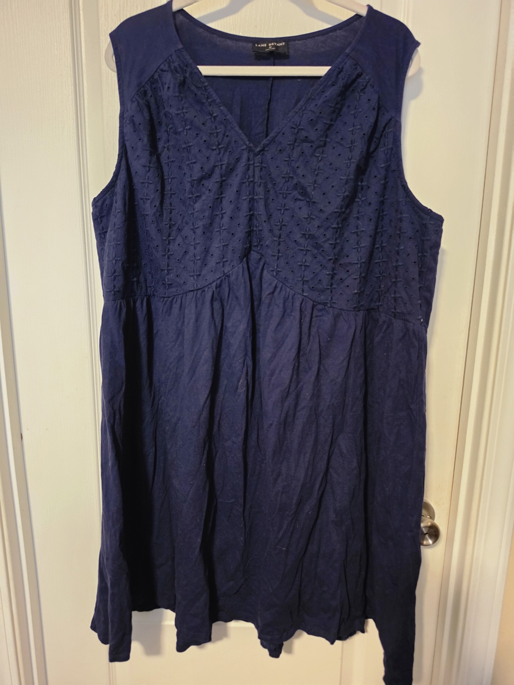 Lane Bryant Navy Eyelet Sleeveless Tunic Dress